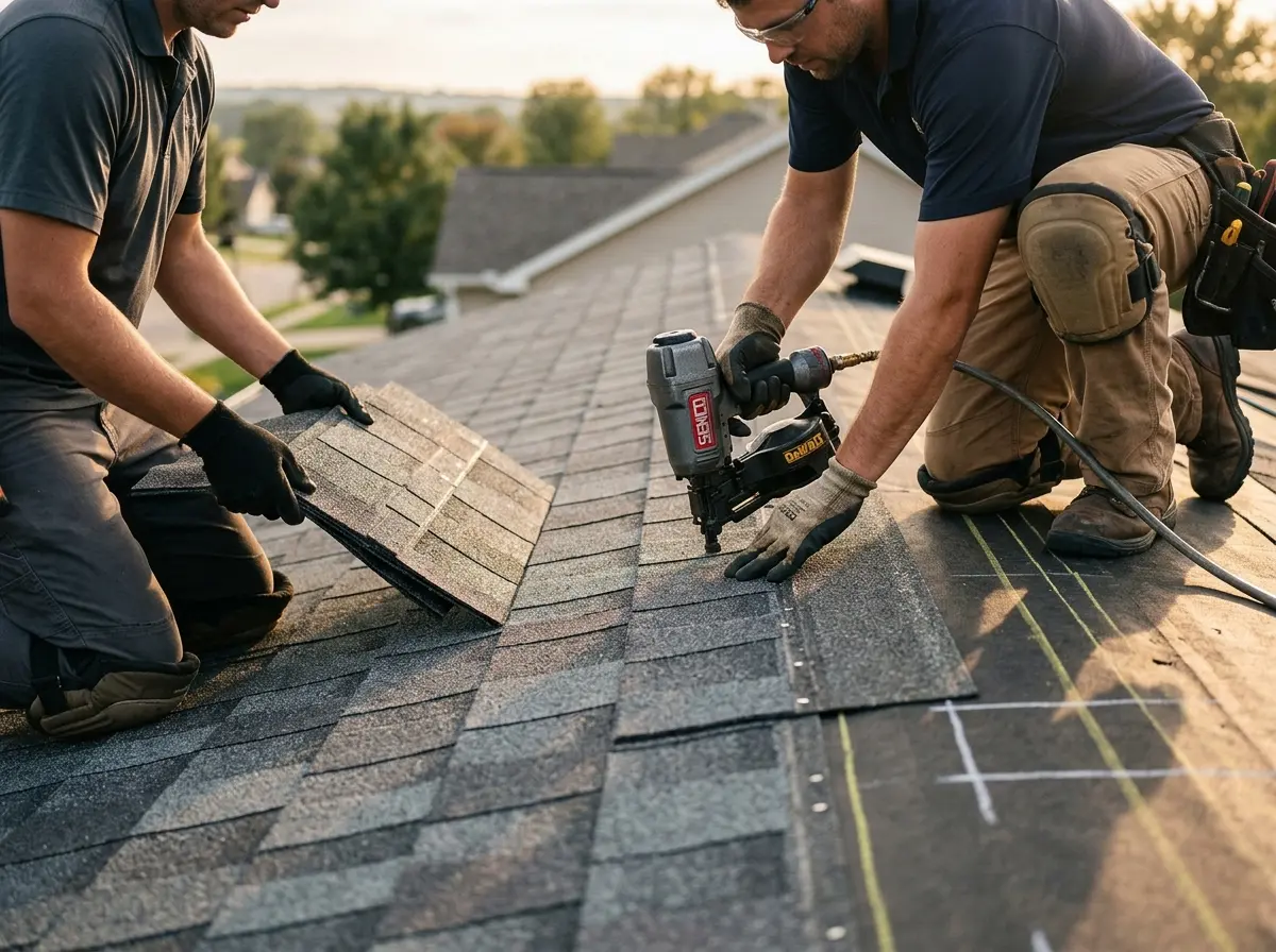 Professional roofer working on a residential roof in Punta Gorda